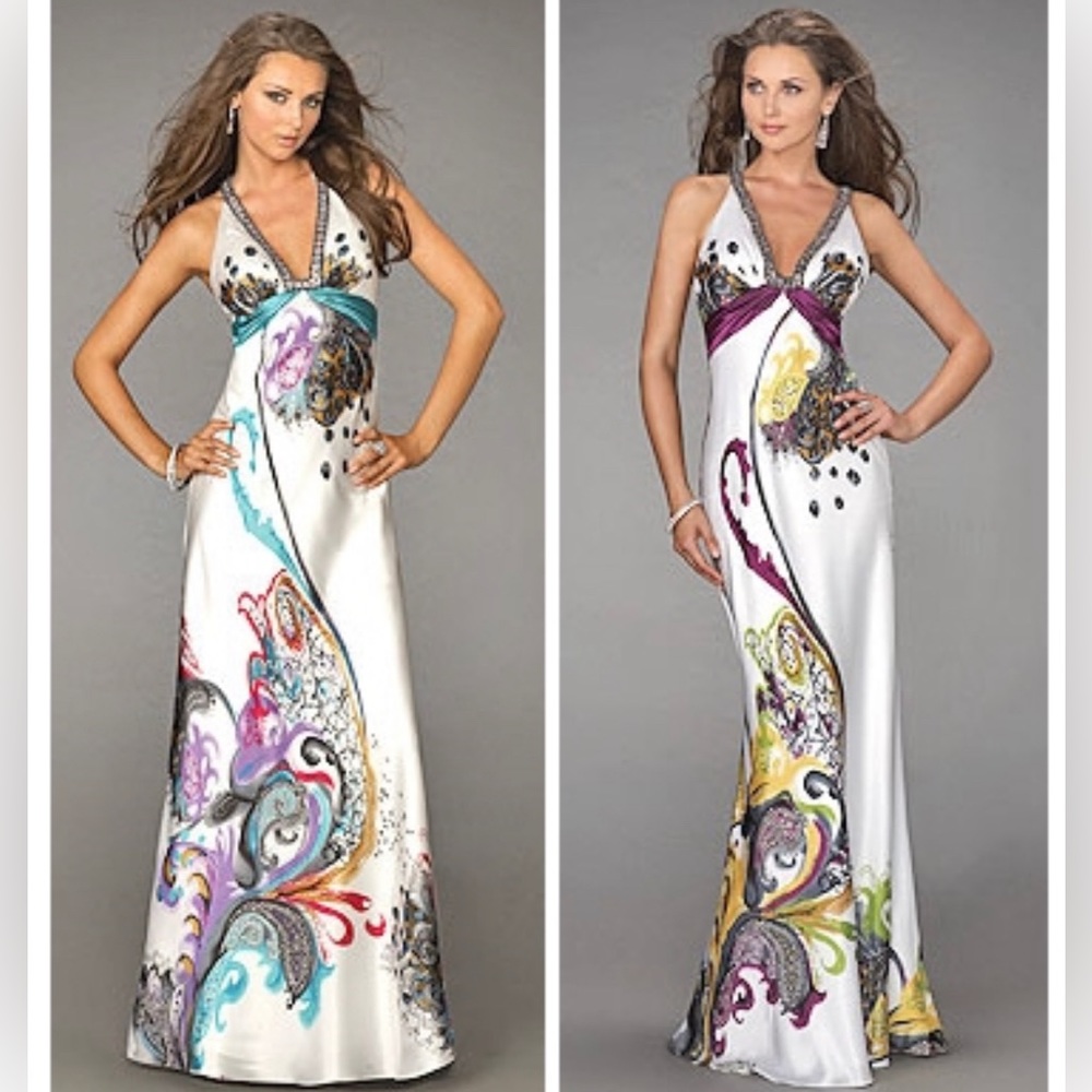 $600 La Femme Gown Beaded Purple Satin Maxi Dress 0
